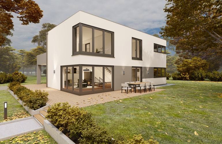 Massivhaus Bauhaus Niedersayn 10-010 von Econ Das Haus, Cubushaus Außenansicht 1