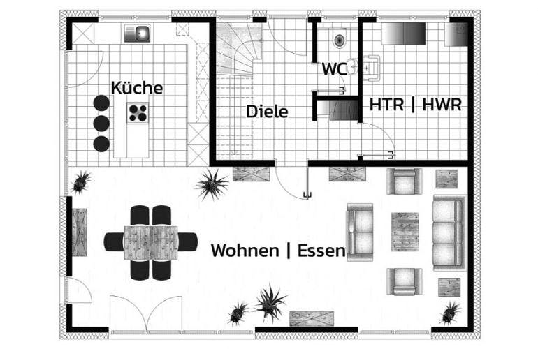 Massivhaus BAUHAUS von Kagebau, Cubushaus Grundriss 1