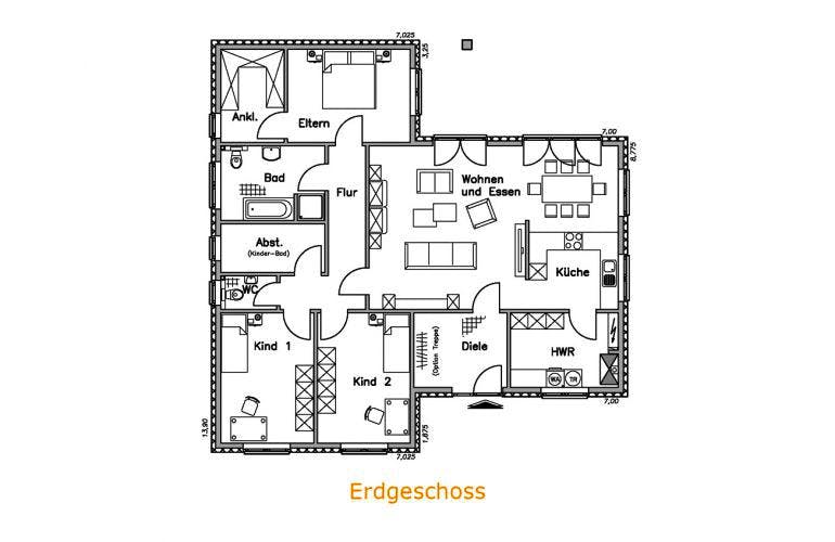Massivhaus Bungalow 135 K von Baudirekt, Grundriss 1