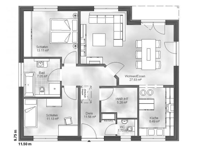 Massivhaus Bungalow 2 von Massive Wohnbau, Bungalow Grundriss 1