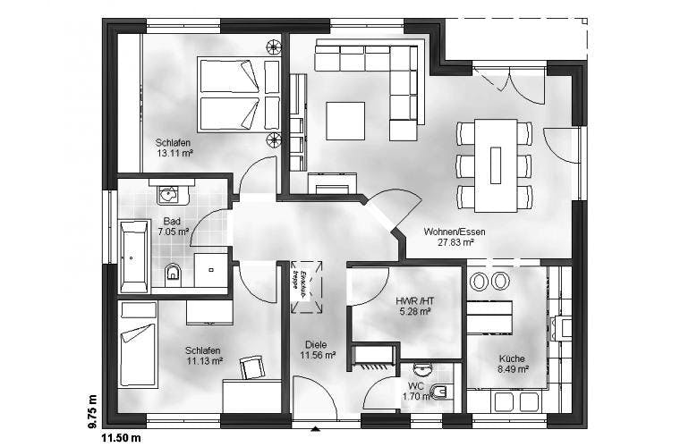 Massivhaus Bungalow 2 von Massive Wohnbau, Bungalow Grundriss 1