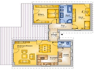 Massivhaus Bungalow 30 von Grundsteinhaus Schlüsselfertig ab 179200€, Bungalow Grundriss 1