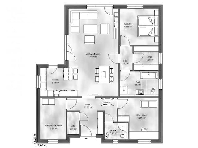 Massivhaus Bungalow 3 von Massive Wohnbau, Bungalow Grundriss 1