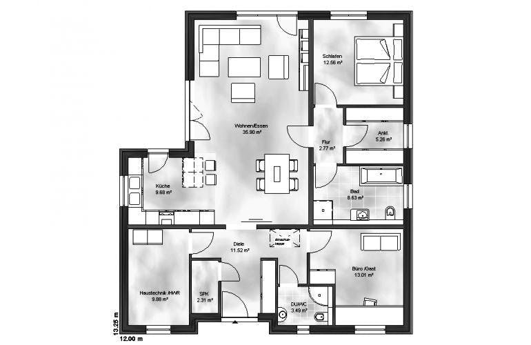 Massivhaus Bungalow 3 von Massive Wohnbau, Bungalow Grundriss 1