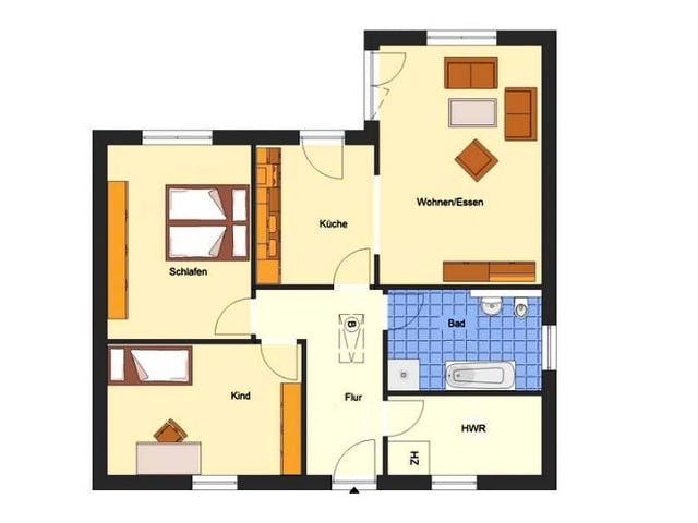 Massivhaus Bungalow Amrum von EWA Hausbau Schlüsselfertig ab 221990€, Bungalow Grundriss 1