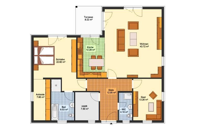 Massivhaus Bungalow ARENDSEE von Aktuell Bau, Bungalow Grundriss 1