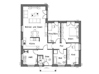 Massivhaus Bungalow BL 115 Variante K von Baudirekt, Grundriss 1