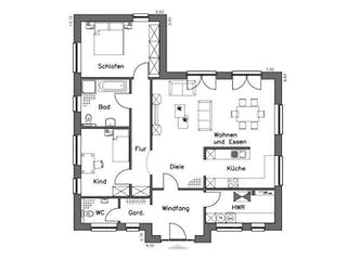 Massivhaus Bungalow BL 115 Variante M von Baudirekt,  Grundriss 1