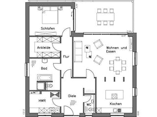 Massivhaus Bungalow BL 115 Variante T von Baudirekt,  Grundriss 1