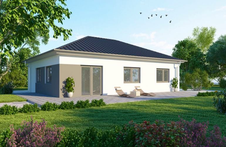 Massivhaus Bungalow BL 80 Basis von Baudirekt, Bungalow Außenansicht 1
