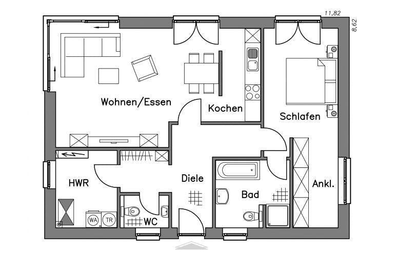 Massivhaus Bungalow BL 80 Variante K von Baudirekt, Bungalow Grundriss 1