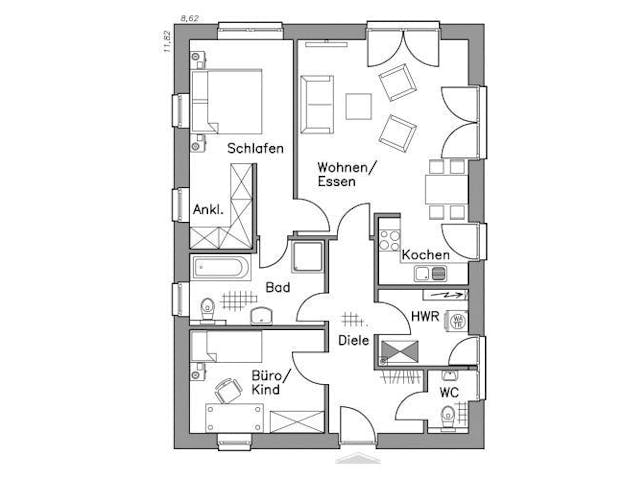 Massivhaus Bungalow BL 80 Variante M von Baudirekt, Bungalow Grundriss 1 Massivhaus Bungalow BL 80 Variante M von Baudirekt, Bungalow Grundriss 1