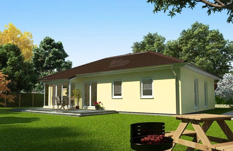 Massivhaus Bungalow Buche 115 von Baufuchs-Massivhaus Schlüsselfertig ab 211500€, Bungalow Außenansicht 2