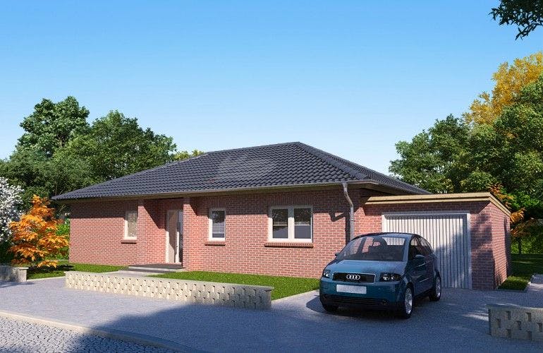 Massivhaus Bungalow Buche 115 von Baufuchs-Massivhaus Schlüsselfertig ab 211500€, Bungalow Außenansicht 1