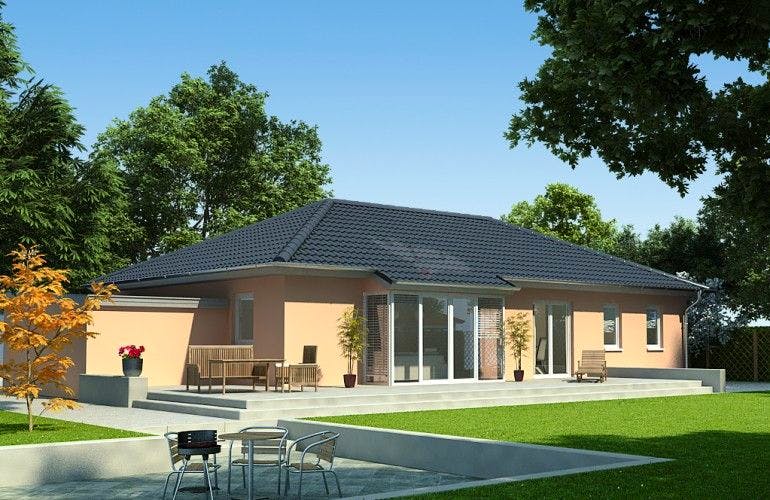 Massivhaus Bungalow Buche 126 von Baufuchs-Massivhaus Schlüsselfertig ab 226800€, Bungalow Außenansicht 2