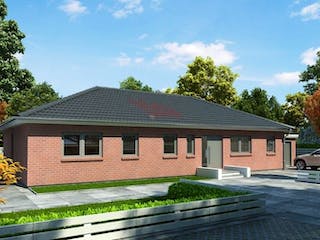 Massivhaus Bungalow Buche 158 von Baufuchs-Massivhaus Schlüsselfertig ab 282000€, Bungalow Außenansicht 2