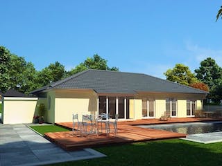 Massivhaus Bungalow Buche 158 von Baufuchs-Massivhaus Schlüsselfertig ab 282000€, Bungalow Außenansicht 1