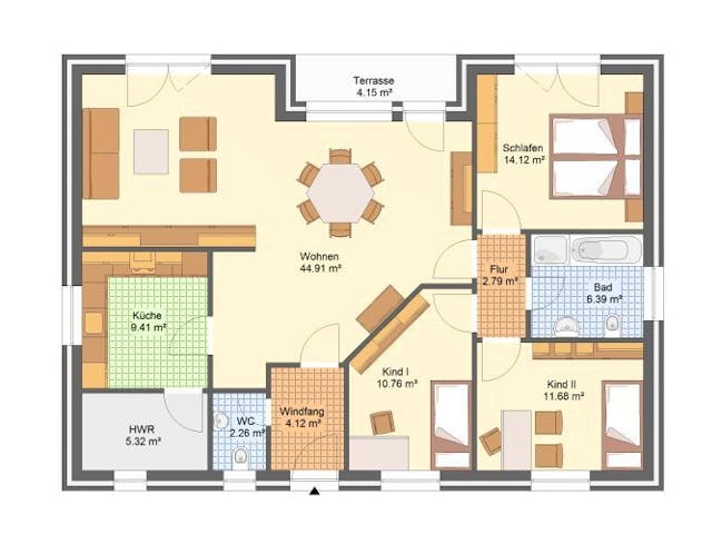 Massivhaus Bungalow BURGWEDEL von Aktuell Bau, Bungalow Grundriss 1