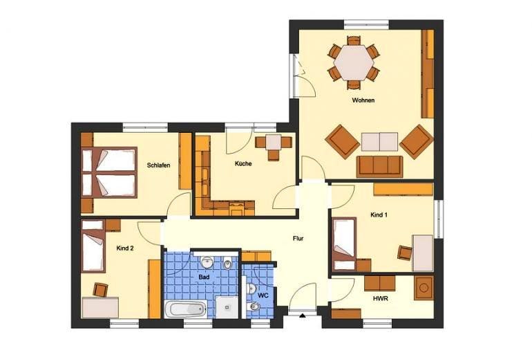 Massivhaus Bungalow Darß von EWA Hausbau Schlüsselfertig ab 210990€, Bungalow Grundriss 1