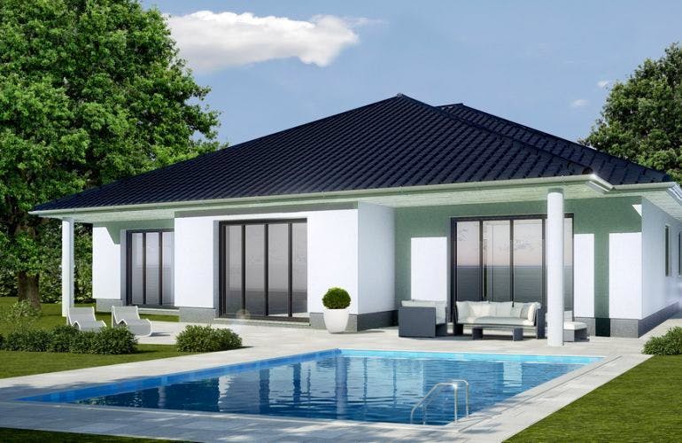 Massivhaus Bungalow Elbblick von EWA Hausbau Schlüsselfertig ab 288990€, Bungalow Außenansicht 1