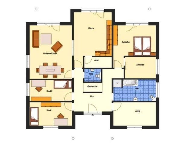 Massivhaus Bungalow Elbblick von EWA Hausbau Schlüsselfertig ab 339990€, Bungalow Grundriss 1