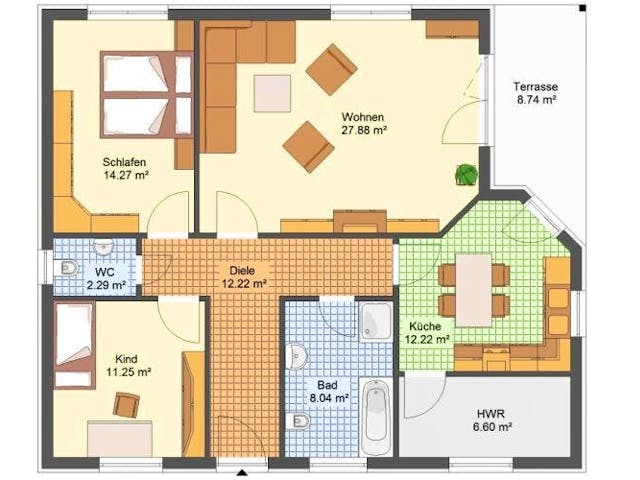 Massivhaus Bungalow FALKENSEE von Aktuell Bau, Bungalow Grundriss 1