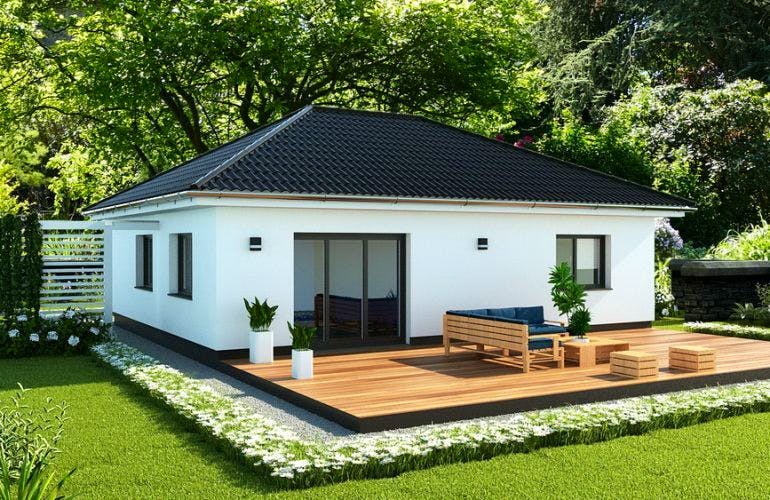 Massivhaus Bungalow Fehmarn von EWA Hausbau Schlüsselfertig ab 182990€, Bungalow Außenansicht 1