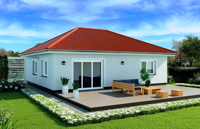 Massivhaus Bungalow Fehmarn von EWA Hausbau Schlüsselfertig ab 182990€, Bungalow Außenansicht 2