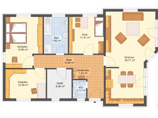 Massivhaus Bungalow GOSLAR von Aktuell Bau, Bungalow Grundriss 1