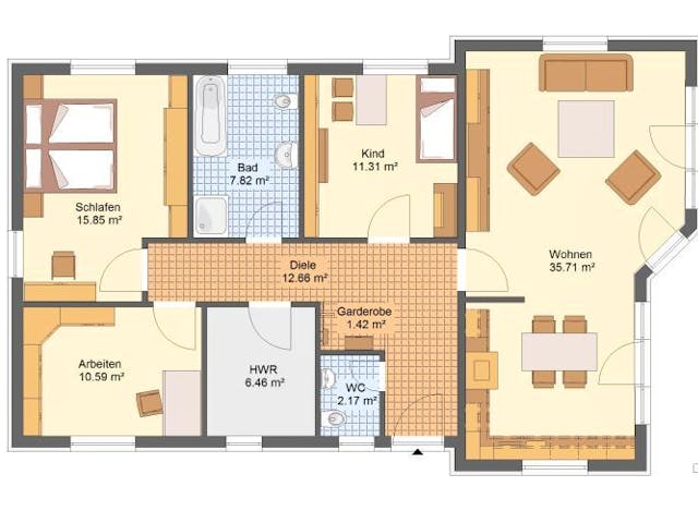 Massivhaus Bungalow GOSLAR von Aktuell Bau, Bungalow Grundriss 1