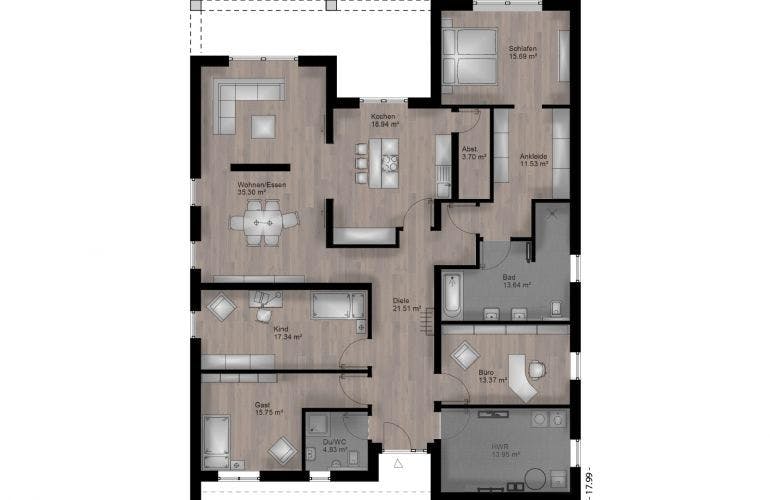 Massivhaus Bungalow Heimbach-Weis 20-034 von Econ Das Haus, Grundriss 1