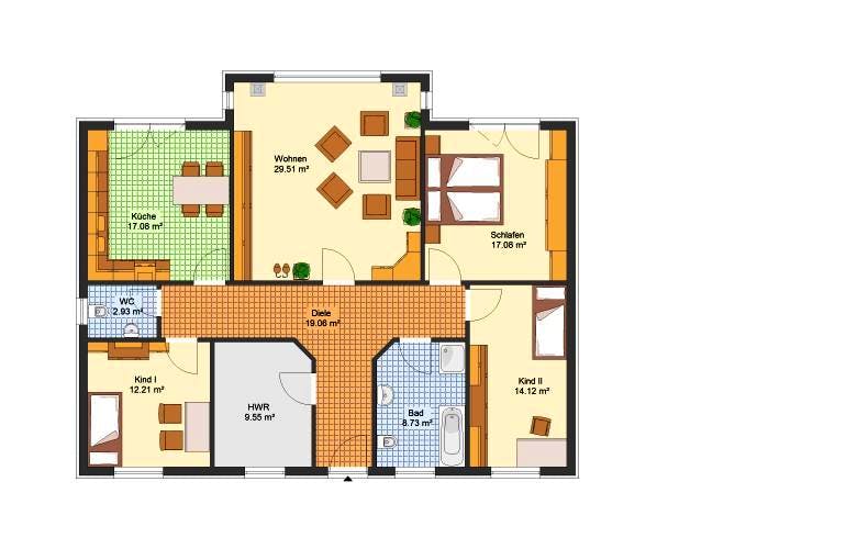 Massivhaus Bungalow MITTWEIDA von Aktuell Bau, Bungalow Grundriss 1