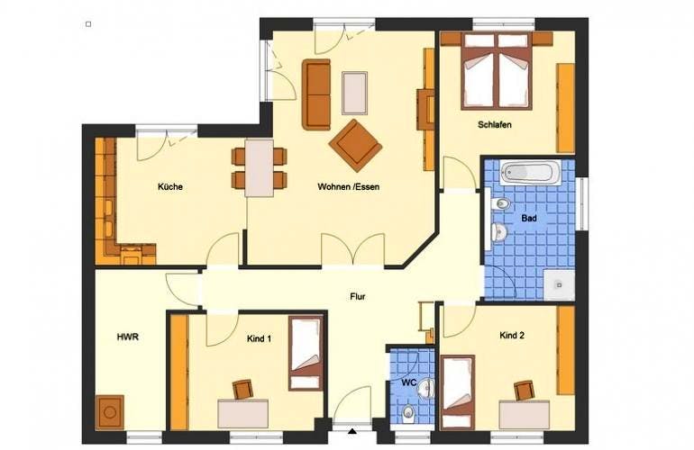 Massivhaus Bungalow Müritz von EWA Hausbau Schlüsselfertig ab 231990€, Bungalow Grundriss 1