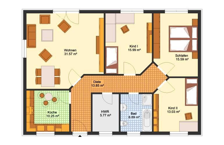 Massivhaus Bungalow PARADIES von Aktuell Bau, Bungalow Grundriss 1
