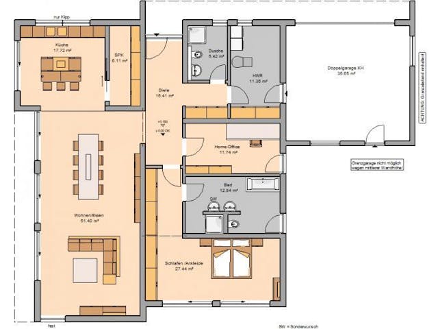 Massivhaus BUNGALOW PUREA von Kern-Haus Chemnitz Schlüsselfertig ab 472900€, Bungalow Grundriss 1