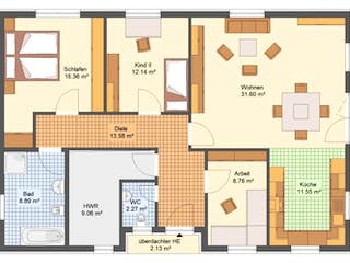 Massivhaus Bungalow PYRMONT von Aktuell Bau, Bungalow Grundriss 1