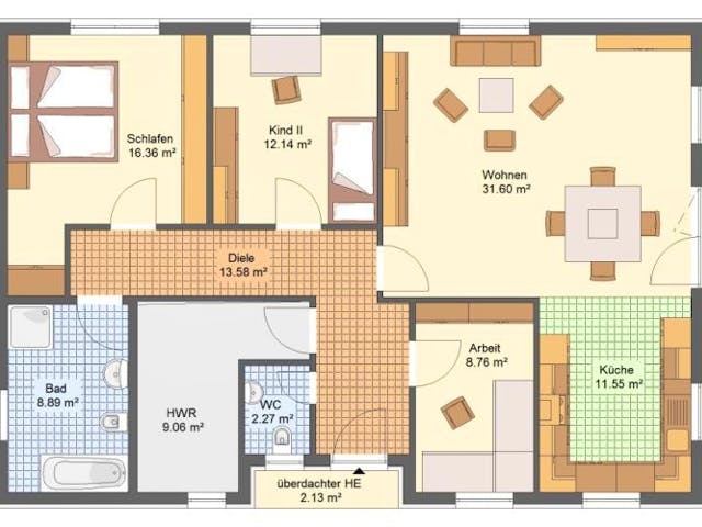Massivhaus Bungalow PYRMONT von Aktuell Bau, Bungalow Grundriss 1