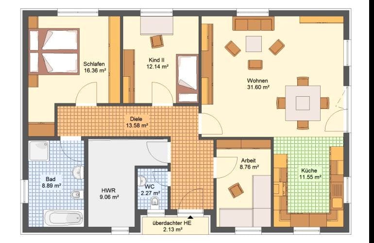 Massivhaus Bungalow PYRMONT von Aktuell Bau, Bungalow Grundriss 1