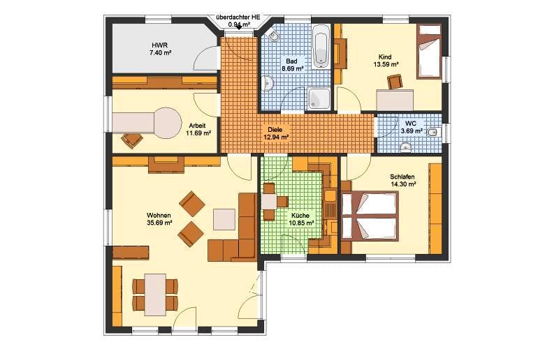 Massivhaus Bungalow RANGSDORF von Aktuell Bau, Bungalow Grundriss 1
