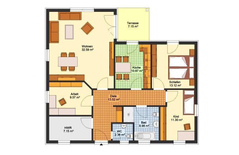 Massivhaus Bungalow SALZWEDEL von Aktuell Bau, Bungalow Grundriss 1
