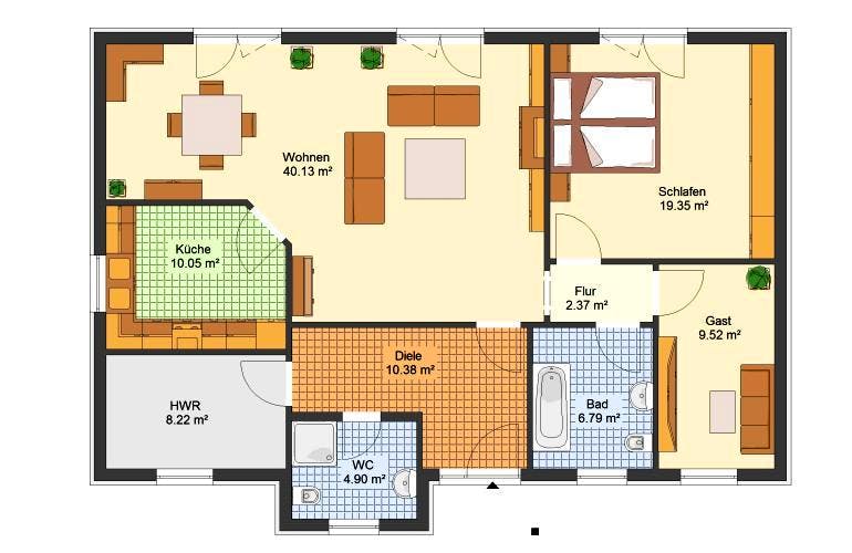 Massivhaus Bungalow SÖMMERDA von Aktuell Bau, Bungalow Grundriss 1