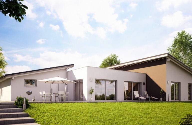 Massivhaus Bungalow Trio von KHC Bauträger Schlüsselfertig ab 521900€, Bungalow Außenansicht 2