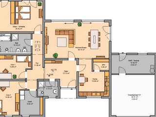 Massivhaus BUNGALOW TRIO von Kern-Haus Chemnitz Schlüsselfertig ab 525900€, Bungalow Grundriss 1