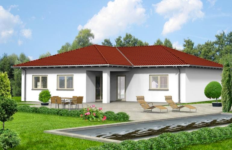Massivhaus Bungalow Variante 2 von Grundsteinhaus Schlüsselfertig ab 234500€, Außenansicht 1