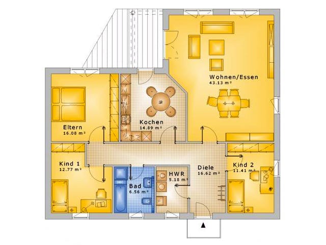 Massivhaus Bungalow Variante 2 von Grundsteinhaus Schlüsselfertig ab 234500€,  Grundriss 1