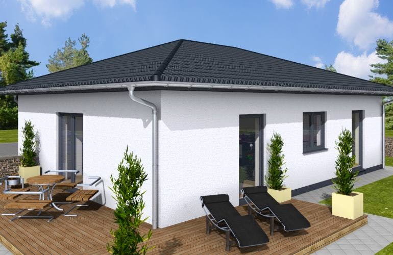Massivhaus Bungalow Vita 80 WD von Wäller-Haus Schlüsselfertig ab 219900€, Bungalow Außenansicht 1