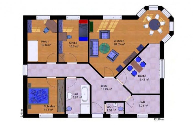 Massivhaus Bungalow W 100 von domoplan massivhaus, Bungalow Grundriss 1