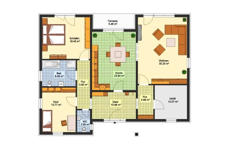Massivhaus Bungalow WERNIGERODE von Aktuell Bau, Bungalow Grundriss 1