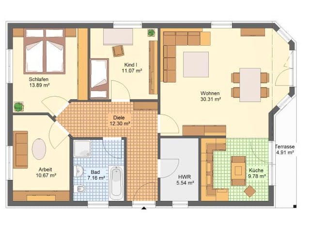 Massivhaus Bungalow WETTIN von Aktuell Bau, Bungalow Grundriss 1 Massivhaus Bungalow WETTIN von Aktuell Bau, Bungalow Grundriss 1