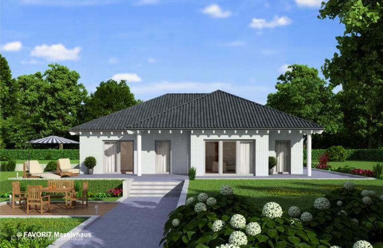 Massivhaus Chalet 122 von FAVORIT Massivhaus Schlüsselfertig ab 255020€, Bungalow Außenansicht 1